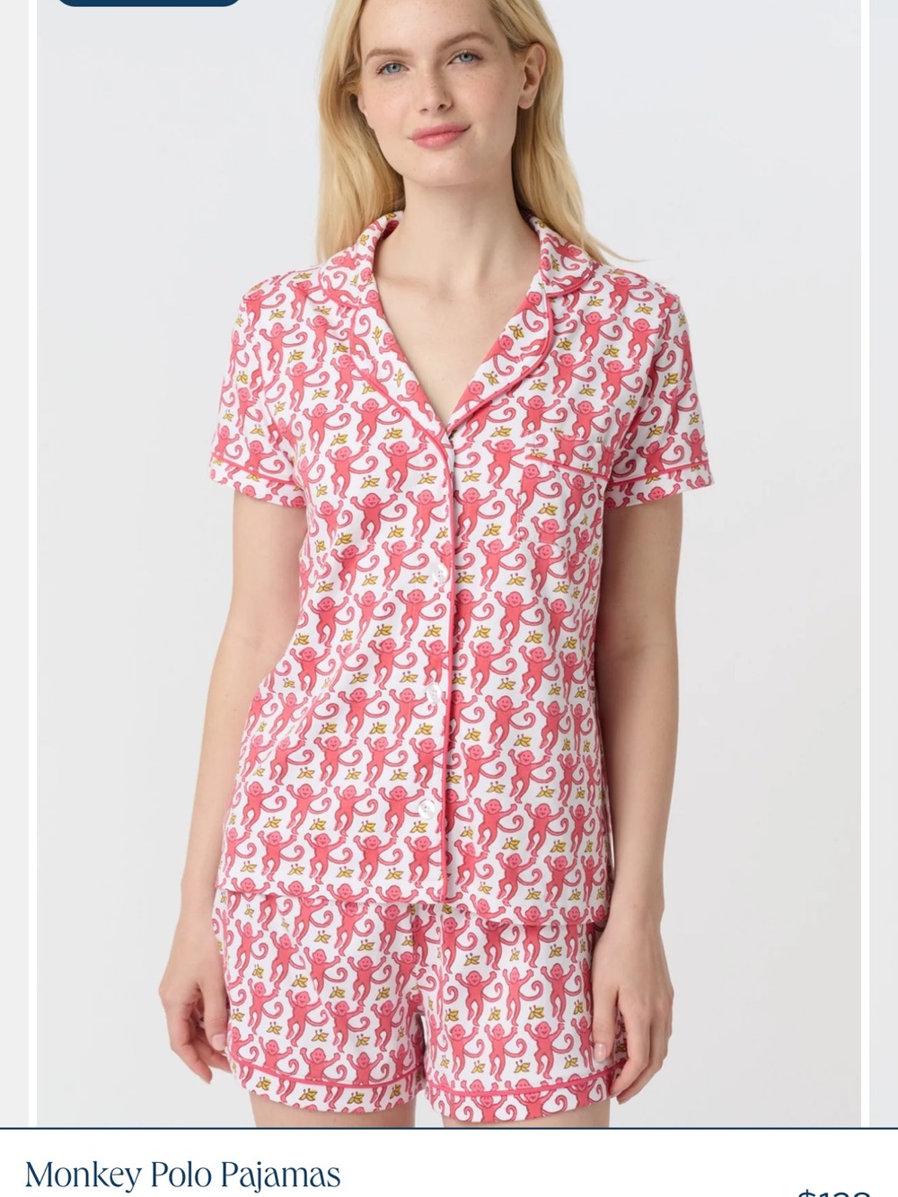 Roller Rabbit Monkey Polo Pajamas - Pink Short-Sleeve Women's Set